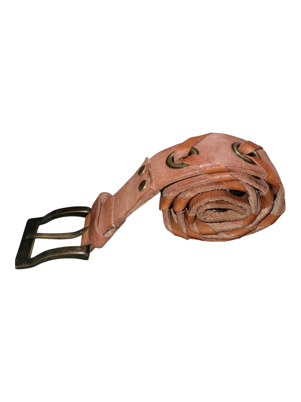 Part Two Tan Braided Leather Belt with Antiqued Brass Buckle
